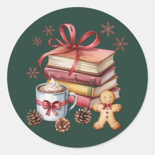 Christmas Books Gingerbread Books Cocoa Bookish Classic Round Sticker