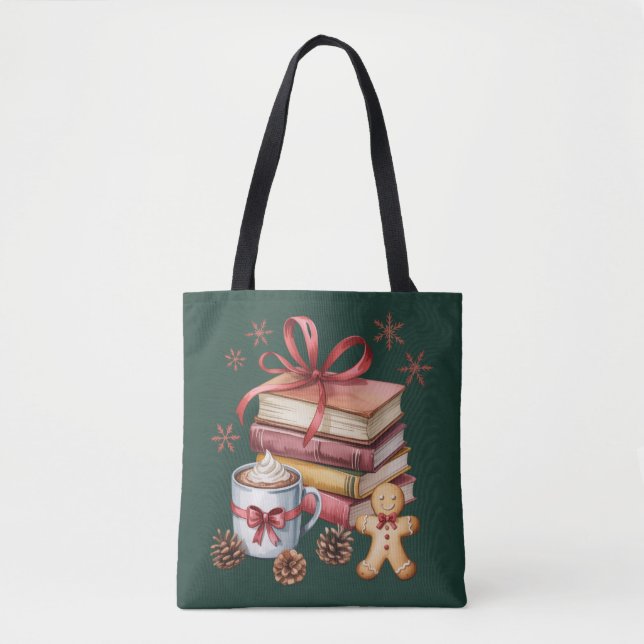 Christmas Books Gingerbread Books Cocoa Bookish Tote Bag (Front)