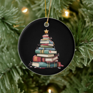 Christmas Books Tree Book Lover Teachers Bookworm  Ceramic Tree Decoration