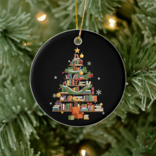 Christmas Books Tree Book Lover Teachers Bookworm  Ceramic Tree Decoration