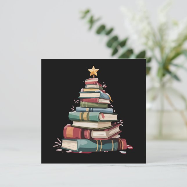 Christmas Books Tree Book Lover Teachers Bookworm  Holiday Card (Standing Front)
