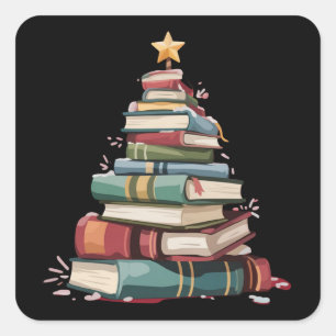 Christmas Books Tree Book Lover Teachers Bookworm Square Sticker