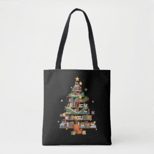 Christmas Books Tree Book Lover Teachers Bookworm Tote Bag