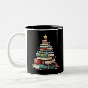 Christmas Books Tree Book Lover Teachers Bookworm Two-Tone Coffee Mug