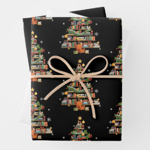 Christmas Books Tree Book Lover Teachers Bookworm  Wrapping Paper Sheet