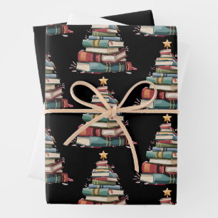 Christmas Books Tree Book Lover Teachers Bookworm Wrapping Paper Sheet