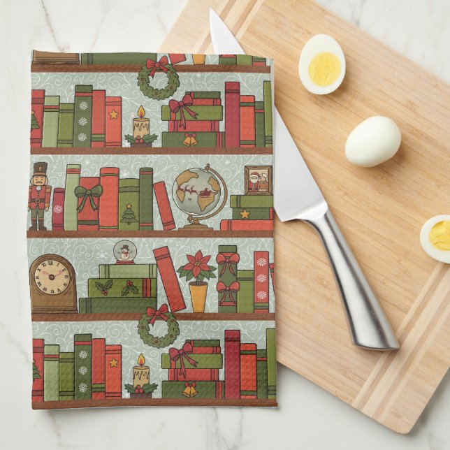 Christmas Bookshelf Tea Towel (Quarter Fold)