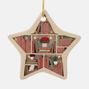 Christmas Bookshelves Red Green Star Book shelf Ceramic Tree Decoration