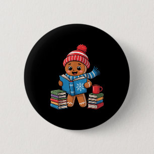 Christmas Bookworm Gingerbread Reading Books Funny 6 Cm Round Badge
