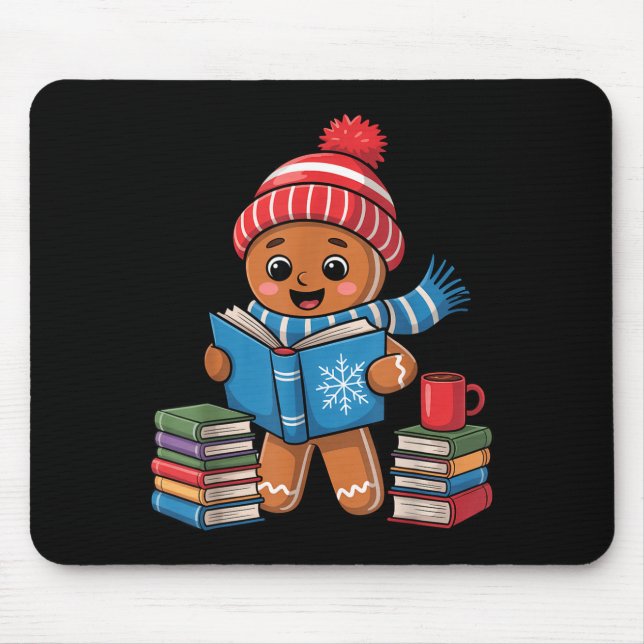 Christmas Bookworm Gingerbread Reading Books Funny Mouse Mat (Front)