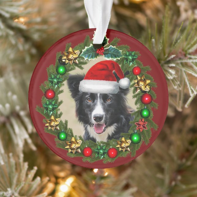 Christmas Border Collie acrylic ornament (Tree)