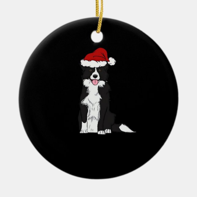 Christmas Border Collie Classic T-Shirt Ceramic Tree Decoration (Front)