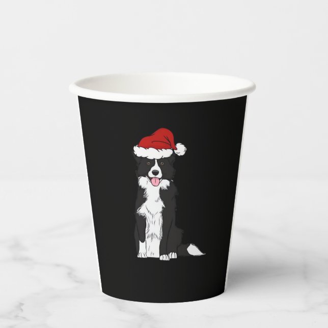 Christmas Border Collie Classic T-Shirt Paper Cups (Front)