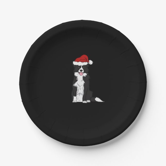 Christmas Border Collie Classic T-Shirt Paper Plate (Front)