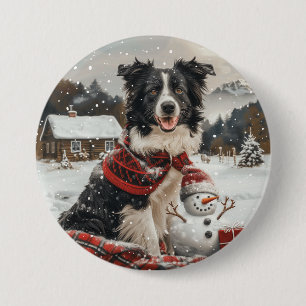 Christmas Border Collie Dog Snowman 7.5 Cm Round Badge