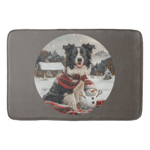 Christmas Border Collie Dog Snowman Bath Mat