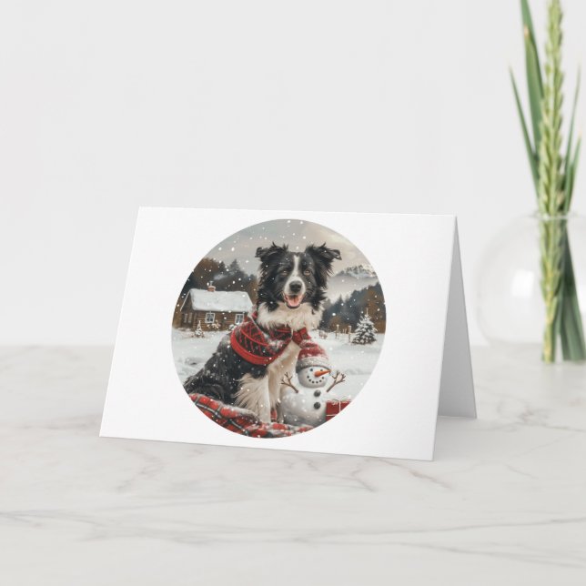 Christmas Border Collie Dog Snowman Card (Front)