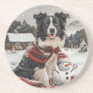 Christmas Border Collie Dog Snowman Coaster