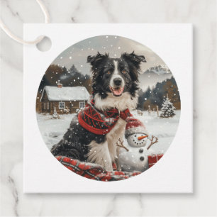 Christmas Border Collie Dog Snowman Favour Tags