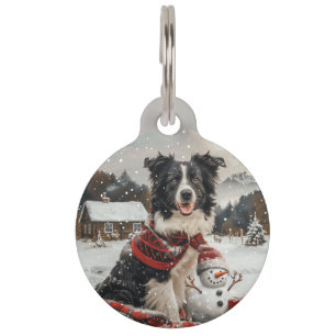Christmas Border Collie Dog Snowman Pet Tag