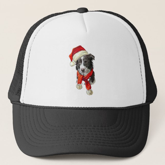Christmas Border Collie dog Trucker Hat (Front)