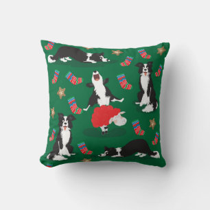 Christmas Border Collie green Cushion