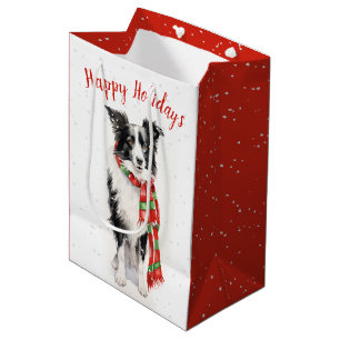 Christmas Border Collie In Snowflakes Medium Gift Bag