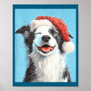 Christmas Border Collie Light Blue Poster