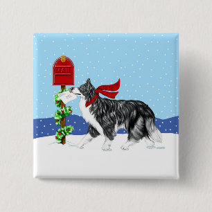 Christmas Border Collie Mail 15 Cm Square Badge