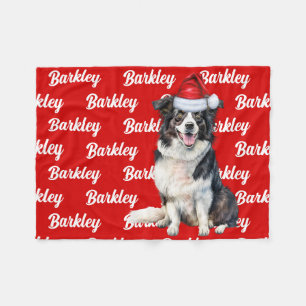 Christmas Border Collie with Dog's Name Fleece Blanket