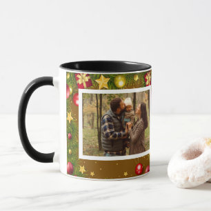 Christmas Border of Pine and Gold Photo Mug
