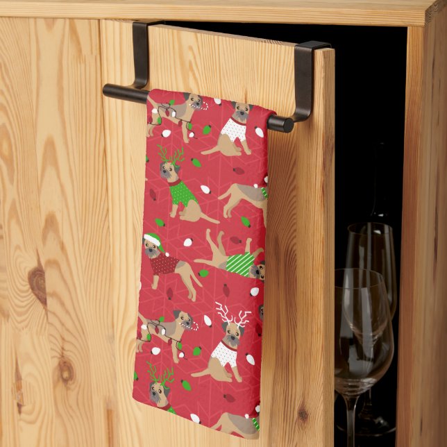 Christmas Border Terrier Tea Towel (Thirds Fold)