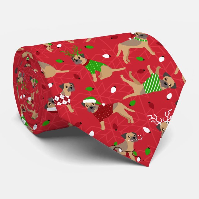 Christmas Border Terrier Tie (Rolled)