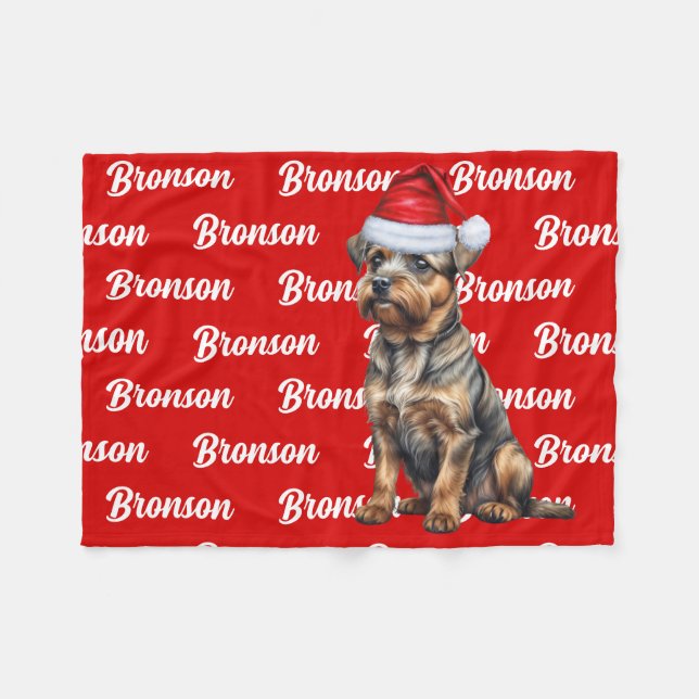 Christmas Border Terrier with Dog's Name Fleece Blanket (Front (Horizontal))