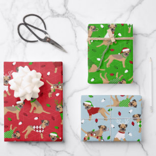 Christmas Border Terrier Wrapping Paper Sheet