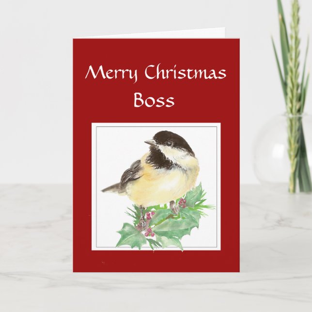 Christmas, Boss, From Group Chickadee Bird Holiday Card (Front)
