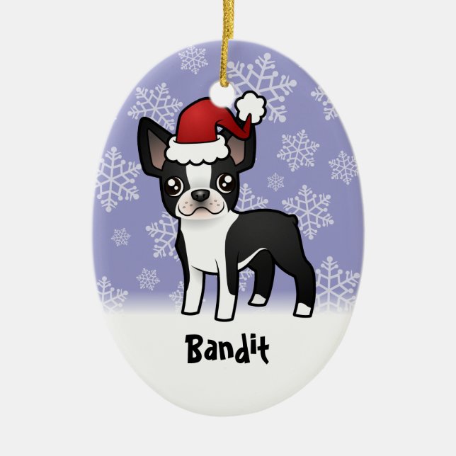 Christmas Boston Terrier (add your pets name) Ceramic Tree Decoration (Front)