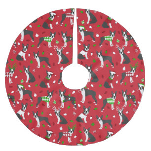 Christmas Boston Terrier Brushed Polyester Tree Skirt