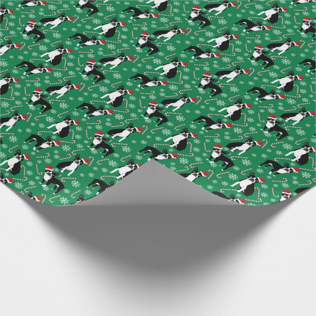 Christmas Boston Terrier Candy Cane Wrapping Paper (Corner)