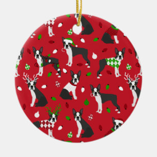 Christmas Boston Terrier Ceramic Ornament