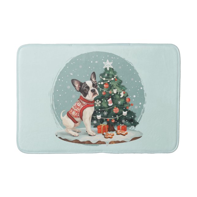 Christmas Boston Terrier Dog Bath Mat (Front)