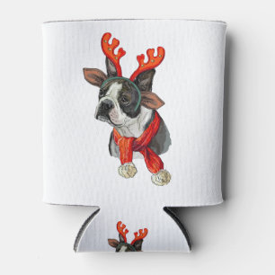 Christmas Boston terrier dog Can Cooler