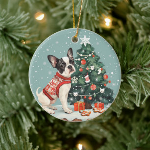 Christmas Boston Terrier Dog Ceramic Tree Decoration
