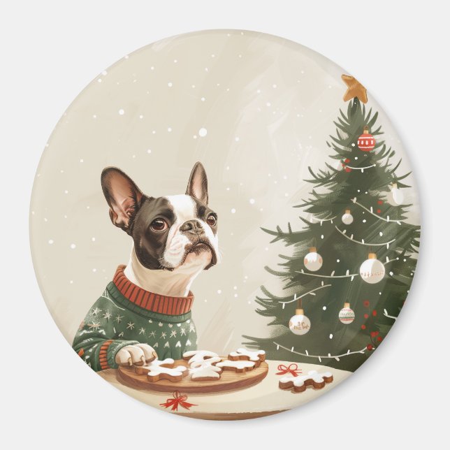 Christmas Boston Terrier Dog Magnet (Front)