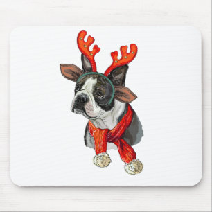 Christmas Boston terrier dog Mouse Mat