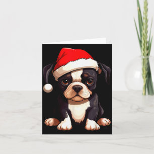 Christmas Boston Terrier Dog Santa Hat Funny Xmas  Card
