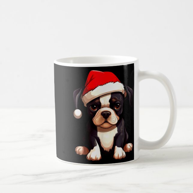Christmas Boston Terrier Dog Santa Hat Funny Xmas  Coffee Mug (Right)