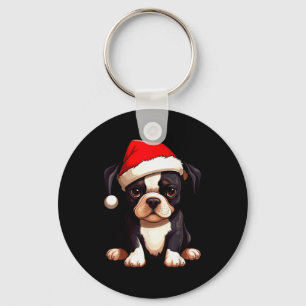 Christmas Boston Terrier Dog Santa Hat Funny Xmas  Key Ring