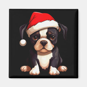 Christmas Boston Terrier Dog Santa Hat Funny Xmas Magnet