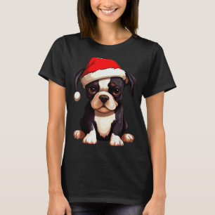Christmas Boston Terrier Dog Santa Hat Funny Xmas T-Shirt